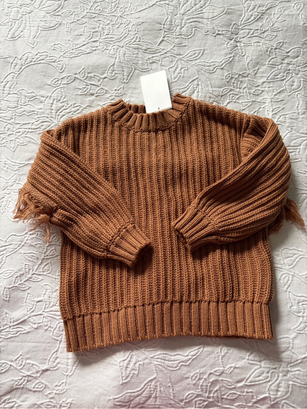 H&M Ribbed  kids Sweater in Caramel Brown 3/4T thanksgiving fringe new